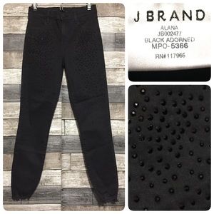 J Brand Alana Studded High Rise Skinny Jeans 26 (Inseam 27.5) Black Raw Hem